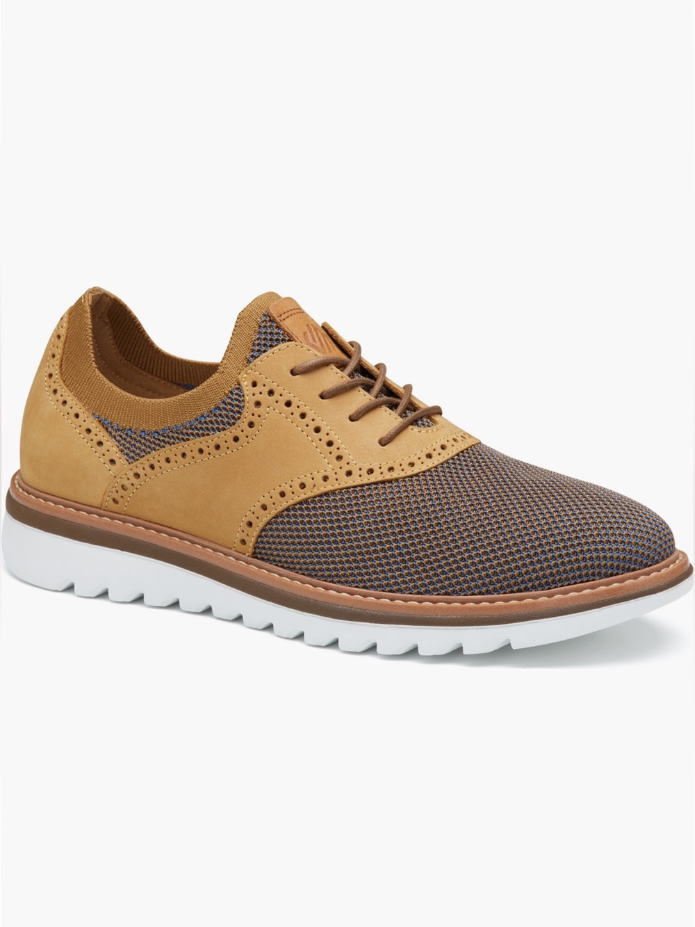 Johnston & Murphy Braydon Saddle Derby Tan Multi Knit/Tan Full Grain Shoe 9.5